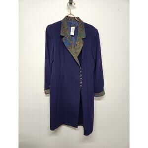 Bahari Women's Blazer Coat Dress, Size 8, In Navy With Paisley Print Accent